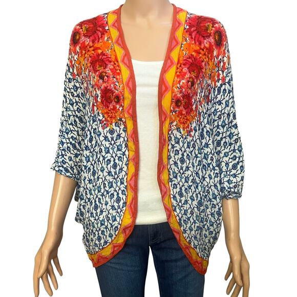 Bl-nk London Frances Floral Kimono Top One Size Open Front Boho Colorful Gauzy - Picture 1 of 6